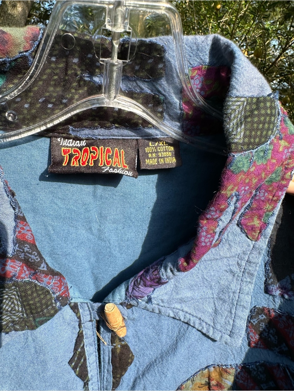 VTG Indian Tropical Fashion Elephant Patchwork Quilted Applique Jacket Indigo L - Picture 2 of 7